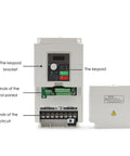 Close-up of 5.5KW 220V H100 Inverter 1000Hz 1/3PH Input Variable Frequency Drive showing keypad and terminals.
