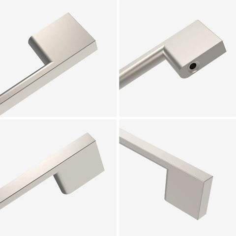 Brushed Satin Nickel Cabinet Pulls 5 Inch Center To Center 10 Pack Kitchen Handles close-up views showing zinc alloy construction