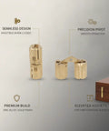 Slick Concealed Barrel Hinge In Gold Zinc Alloy Finish For Jewelry Boxes And Cabinets, Hidden Pivot Hardware, 1 piece, precision features shown