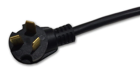 Heavy Duty Stove Power Converter Cord Adapting 240 Volt Nema 10 50 High Voltage Plug To Standard 120 Volt Home Outlet close-up of male plug.