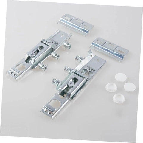 Veemoon hidden cabinet hinge set with two silver mounting hinges, plates, screws and caps