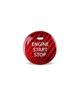 Mazda Real Carbon Fiber Start Stop Button Cover Trim Sticker For Mazda 3 6 CX3 CX5 CX9 MX5 Miata Sporty Vibe Look Easy Fit Keyless Engine Start Button Accent And Protective Trim Red in red carbon fiber with "ENGINE START STOP" text.