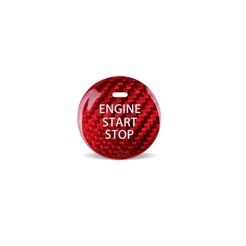 Mazda Real Carbon Fiber Start Stop Button Cover Trim Sticker For Mazda 3 6 CX3 CX5 CX9 MX5 Miata Sporty Vibe Look Easy Fit Keyless Engine Start Button Accent And Protective Trim Red in red carbon fiber with "ENGINE START STOP" text.