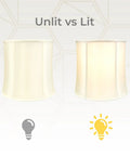 Eggshell Drum Lamp Shade 15 Inch Top Diameter 16 Inch Bottom Diameter 16 Inch Slant Height Silk Type Shantung Fabric Off White Finish Easy Spider Fitter Classic Neutral Lighting Upgrade For Any Room unlit and lit.