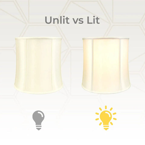 Eggshell Drum Lamp Shade 15 Inch Top Diameter 16 Inch Bottom Diameter 16 Inch Slant Height Silk Type Shantung Fabric Off White Finish Easy Spider Fitter Classic Neutral Lighting Upgrade For Any Room unlit and lit.