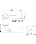 Technical diagram of Zinc Alloy Silent Door Lockset With Retro Chinese Style Split Handle Universal Fit Keyed Hardware dimensions.