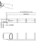Technical diagram of 5 Pack 1U 19 Inch Server Rack Cable Management Panel With D Ring Hooks For Horizontal Or Vertical Wire And Cord Organizer in Data Centers Pro Grade Durable ABS 1U Mount Made In Taiwan, showing dimensions and structure.