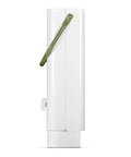 Top Shelf Portable Tankless Hot Water Heater Delivers Fast Five Liter Per Minute Hot Flow No Sweat For Tailgating Camping RV Conversions And Outdoor Cleaning Tasks in white with a green handle.