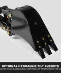 Mini Skid Steer Fronthoe Backhoe Attachment With Quick Tach Mounting Workhorse System, view of hydraulic tilt bucket detail.