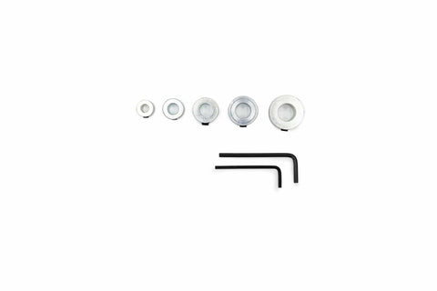 Five Piece Drill Bit Stop Collar Set With Set Screws For Consistent Drilling Depth In Wood And Metal Sizes One Quarter Inch, Five Sixteenths Inch, Three Eighths Inch, Seven Sixteenths Inch, And One Half Inch