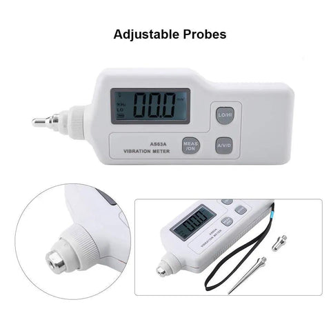 Handheld Vibration Meter With LCD Readout Digital Vibration Tester And Analyzer For Home And Tech Repair Measures Acceleration Velocity And Displacement Portable Vibrometer For Machinery Diagnostics And Maintenance, adjustable probes