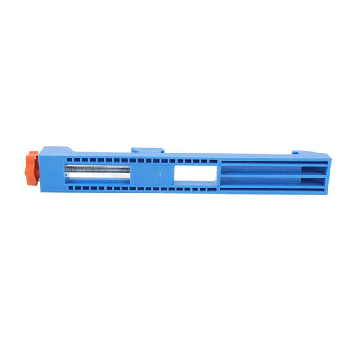 Get That Perfect Cut With This Adjustable Circular Saw Guide That Locks Tight On 4 To 6 Inch Saws For Woodworking Pros Who Need A Lightweight And Compact Cutting Machine Base Positioner For Any DIY Project. Blue adjustable saw guide with secure knob for precise cuts.