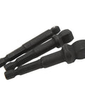 Get A Durable Chrome Vanadium Socket Adapter Kit That Fits Your Electric Drill For Quick Fixes And DIY Projects With Secure 1/2 3/8 And 1/4 Inch Versatile Drive Adaptors Built Tight For Real Tough Stuff. 3 black steel drill adapters on white