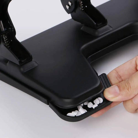 Heavy Duty 3 Hole Punch Workhorse With 30 Sheet Capacity And 50 Percent Less Effort, All Metal Construction, chip tray visible