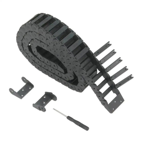 Open Type Drag Chain Cable Carrier 10x30mm, 1 Meter Length, Black Plastic, R18 with connectors for 3D printers and CNC machines