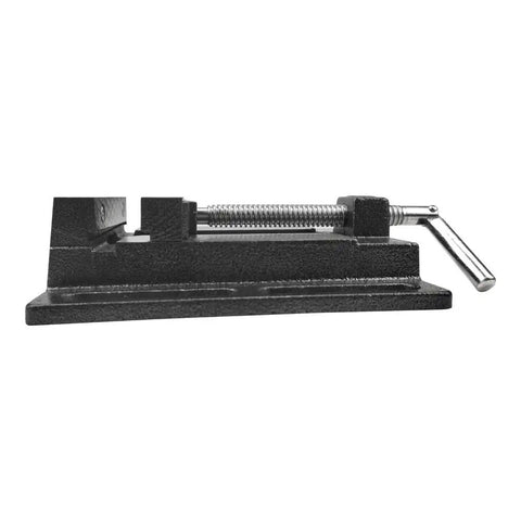 Solid As A Rock Cast Iron Drill Press Vise Features A Ridiculously Sturdy Four Inch Jaw Design And Super Smooth Turning Screw shown side view