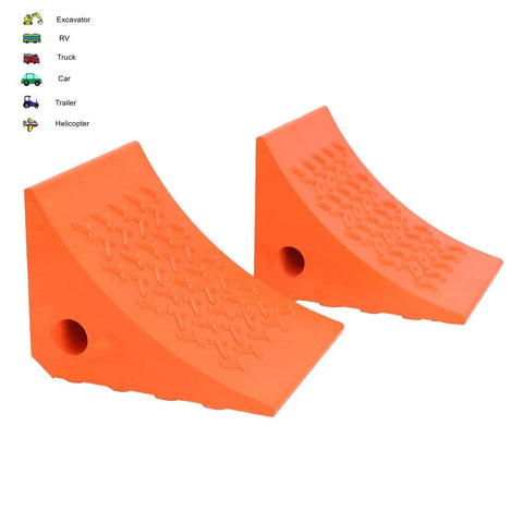 Heavy Duty Rubber Wheel Chocks for Trailers, No Slip Curved Design, 30,000 Lb Capacity, orange rubber chocks pair