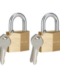 Heavy Duty Brass Padlock With Key One And Nine Sixteenth Inch Wide Body Two Pack Keyed Alike Locker Locks shown with keys