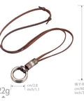 Top Shelf Handcrafted Leather Necklace For Men And Women Boasting A Fly Vintage Hippie Design With Adjustable Long Cord And Smooth Durable Alloy Cross Pendant In Classic Brown showing brown leather cord with silver alloy ring.