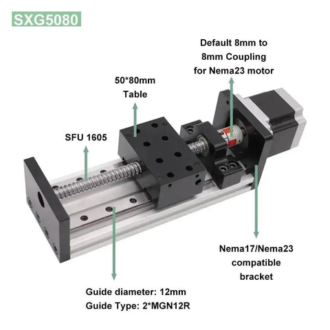 Heavy Duty Sfu1605 Linear Guide And Ball Screw Kit For Cnc Routers And 3D Printers With Quiet Stepper Motor Mount Up To 1200Mm Travel, showing components.