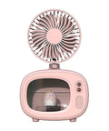 Boss Level Portable Air Cooler With 4000 mAh Rechargeable Battery And Three Speed Settings, pink mini desk fan with cute dinosaur.