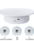 cexuw 360 Degree Electric Turntable For Small Product Display, 7.87 Inch Diameter flat white surface with control buttons for rotation.