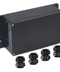 IP65 Waterproof ABS Plastic Electrical Project Box With Fixed Ear In Black For Outdoor And Indoor Use Heavy Duty Junction Box 7.87 By 4.72 By 2.95 Inches with cable glands