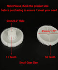 Kids Powered Ride On Car 550 Gear Set Replacement showing 11 teeth and 56 teeth gears with measurements