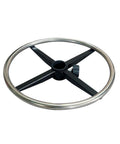 Heavy Duty Stainless Steel Footrest Ring For Swivel Office Chairs And Bar Stools Featuring A Durable 35cm Round Pedal on a black base.