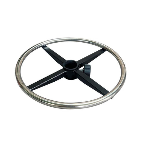 Heavy Duty Stainless Steel Footrest Ring For Swivel Office Chairs And Bar Stools Featuring A Durable 35cm Round Pedal on a black base.