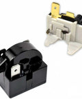 3 Pin PTC Starter Relay And Overload Kit For Refrigerator Compressors 4.7 Ohm 110V Half To One Twelfth HP Easy Install Compatible Only With QP-02-4.7 Relay, showing black and white components.