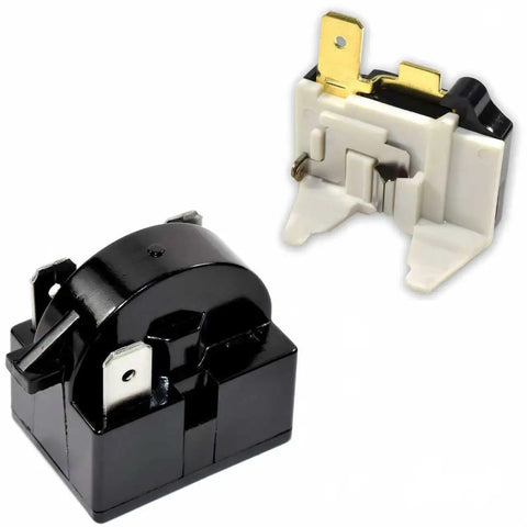 3 Pin PTC Starter Relay And Overload Kit For Refrigerator Compressors 4.7 Ohm 110V Half To One Twelfth HP Easy Install Compatible Only With QP-02-4.7 Relay, showing black and white components.