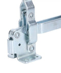 Quick Toggle Clamp Welding Fixture for Metal Plate and Circuit Board Positioning, iron body with plastic handle close-up view.