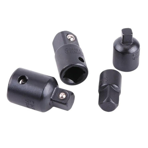 4 Piece Socket Adapter Set in Chrome Steel, showing heavy duty wrench adapters in black oxide finish on white background