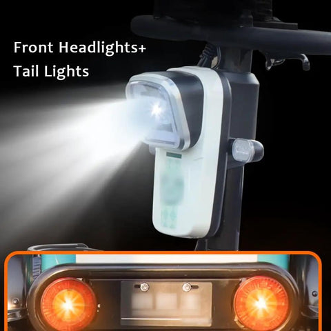Front headlights and tail lights on Haoweih 4 Passenger Electric Golf Cart For Adults And Seniors, 20 Mile Range, 440 Lb Capacity.