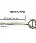 Close-up of a single M8 heavy duty swing hook eye screw with measurements for 4 Pack M8 Heavy Duty Swing Hooks Eye Screws 1200Lb Capacity Hammock Hanging Kit.