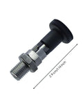 Self Locking Indexing Pin With Quick Release Pull Knob And Threaded Steel Body For Rock Solid Workshop Positioning and Hella Smooth No Sweat Adjustments, close-up with measurements.