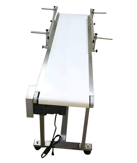 PVC Flat Conveyor Belt System With Stainless Steel Frame And Double Guardrails For Industrial Transport, 53 Inch Length, 11.8 Inch Belt Width
