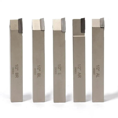 Top Shelf Mini Indexable Lathe Turning Tool Set With Half Inch Nickel Plated Shank Holders Plus Razor Sharp Carbide Insert Blades shown in five variations