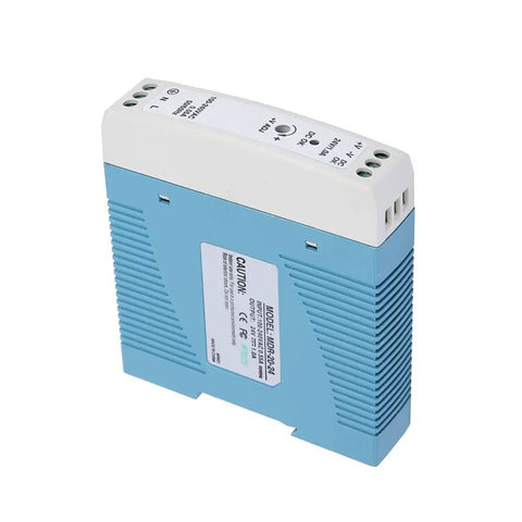 DIN Rail Power Supply 24W 24V 1A Industrial Grade With Full Range 85-264VAC Input For Automation Control Systems Durable Rugged Overload Protected And Plug and Play Mounting, blue housing