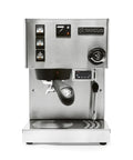 Solid Build Espresso Machine With Precision PID Temperature Controller And Programmable Pre Infusion For Killer Pulls Plus Built In Shot Timer For Zero Guesswork Home Brewing, stainless steel, front view.