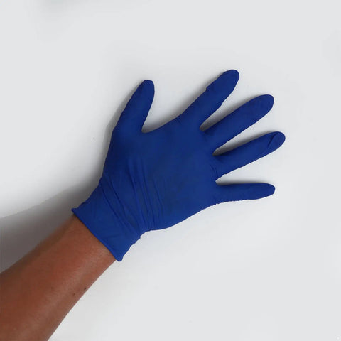 Blue glove from Kids Scientist Costume Set With Lab Coat ID Badge And Matching Accessories For Role Play Dress Up Realistic Doctor Lab Look