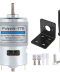 High Torque 12V-24V DC Motor Upgrade With Dual Ball Bearings, D Shaft With Bracket, Copper Windings, tools and accessories shown