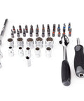 One Quarter Inch Magnetic Socket Wrench Set With Chrome Vanadium Steel Bits displayed on white background