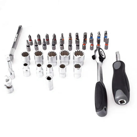 One Quarter Inch Magnetic Socket Wrench Set With Chrome Vanadium Steel Bits displayed on white background