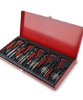 Pro Grade 131 Piece Metric Thread Repair Kit With HSS Drill Bits Taps Threaded Wire Inserts And Break Off Tool Set For Auto Engine Repairs Durable Heavy Duty Steel Construction For Long Lasting Performance, red case open