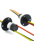 30A Three Wire Slip Ring With Gold Brush Contacts For Motor Encoder And Small Drive 22mm No Fuss Fiber Brush Tech Delivers Smooth Power And Signal Transmission For Reliable Performance. black 22mm 3-wire slip ring with mounting flange and color-coded leads