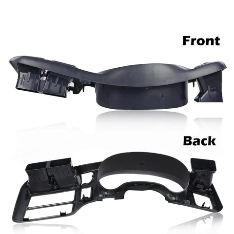 Dash trim bezel cover, dark gray, for Chevy Blazer/S-10 GMC Jimmy/Sonoma 1998–2004; front and back view.