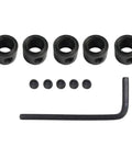 Five Piece 1/4 Inch Router Bit Bearing Kit with ball bearings and an Allen wrench, durable alloy steel, for out-of-box use.
