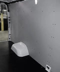 Interior view of Premium Light Gray 4 mm Polypropylene Van Wall Liner With Full Hardware Kit For Commercial Cargo Panels.